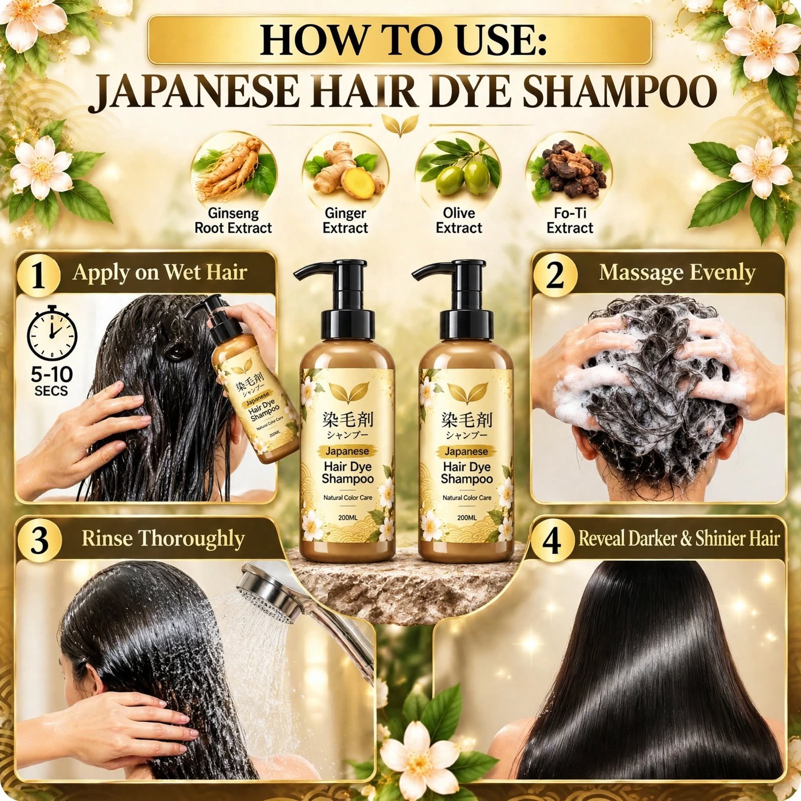 🎁EK K SAATH EK MUFT LIMITED TIME OFFER 🔥✨Japanese Long Lasting Natural Hair Dye Shampoo (1+1) - Image 5